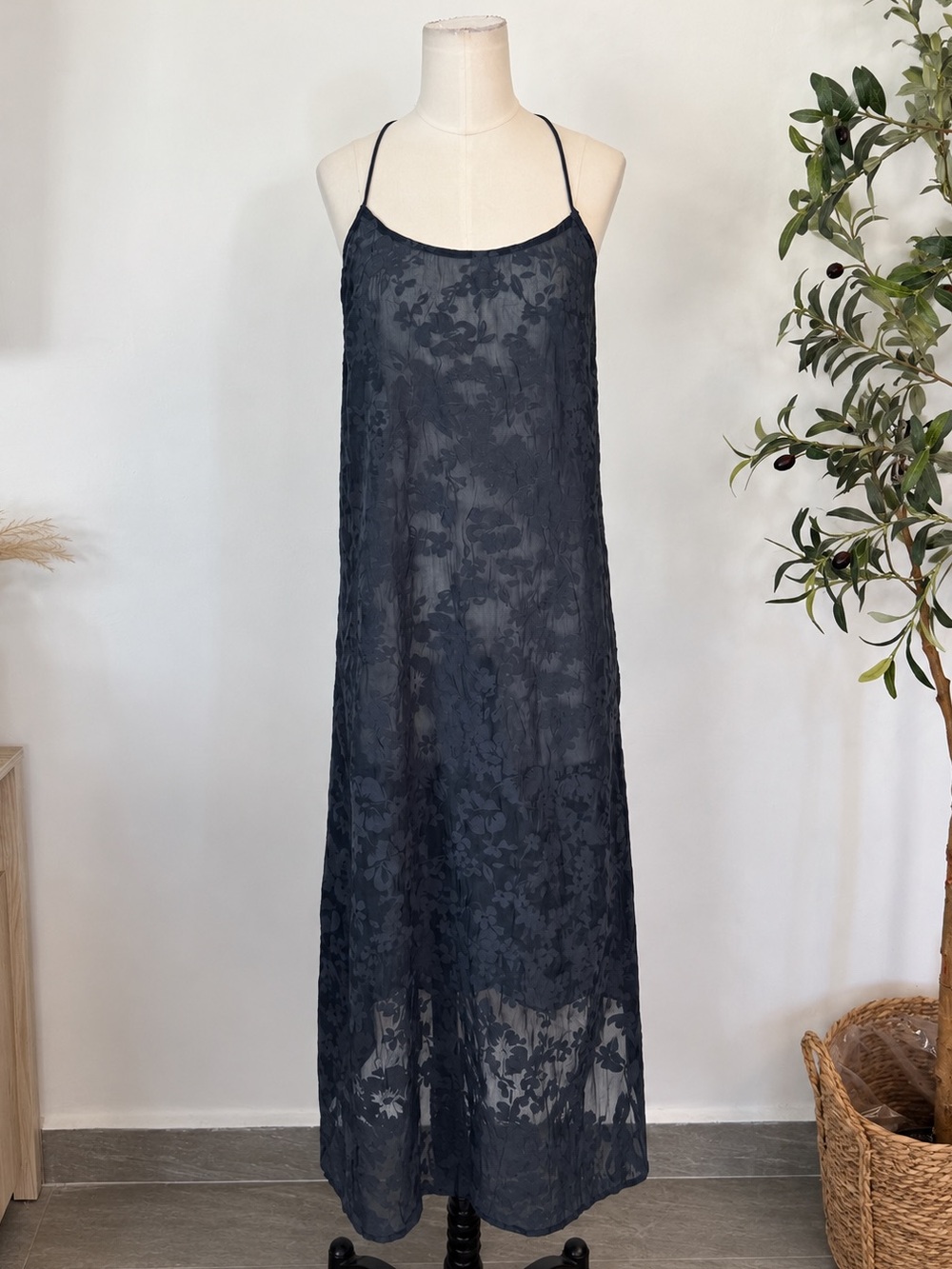 Madewell Floral Halter Cover-Up Sheer Midi Dress Size Small Deep Shadow